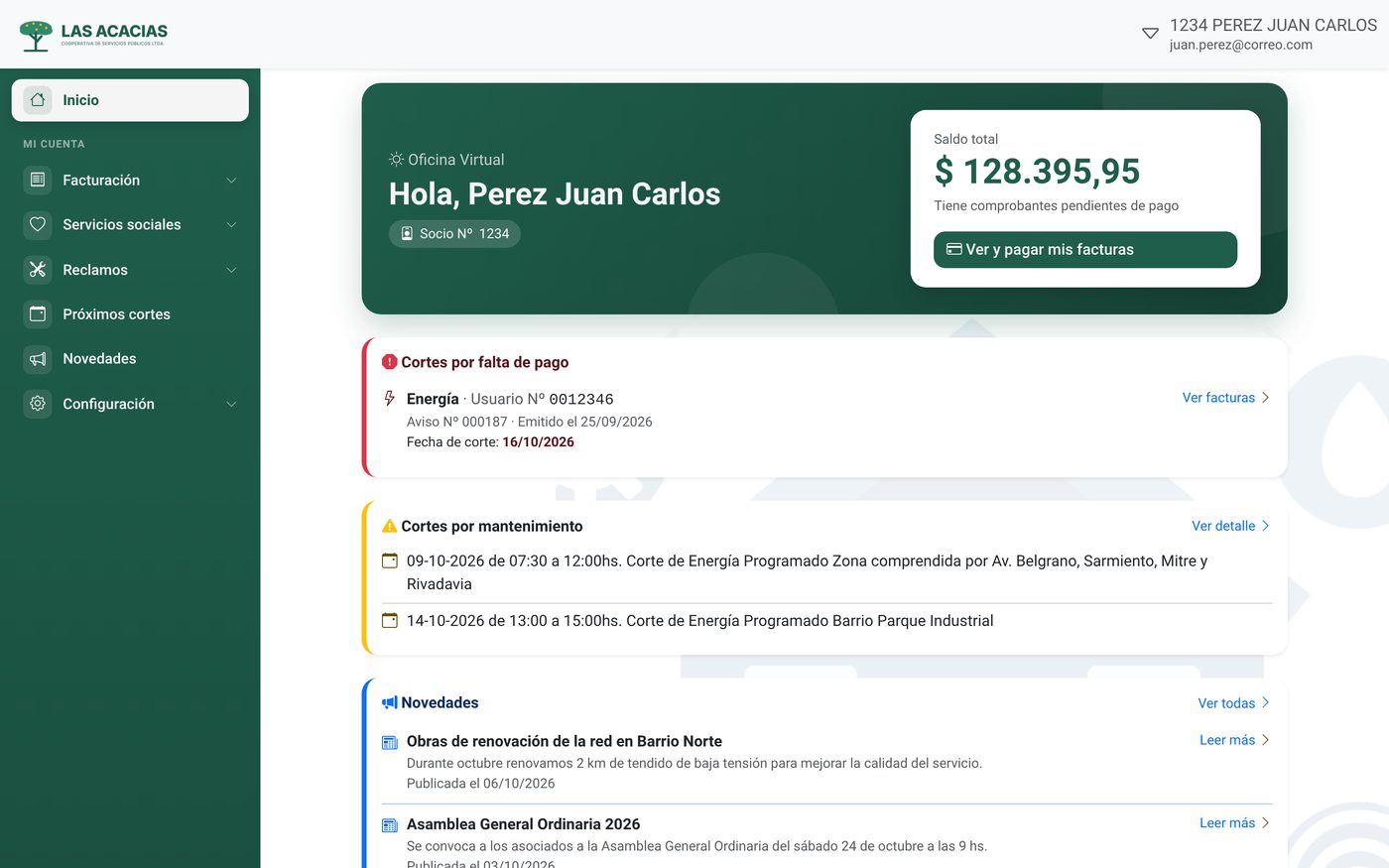 Inicio de la cooperativa de ejemplo Las Acacias
