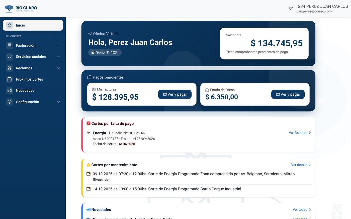 Inicio de la cooperativa de ejemplo Río Claro